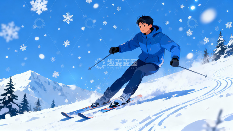 高清大图下载【趣麦麦图】雪地滑雪少年动感瞬间