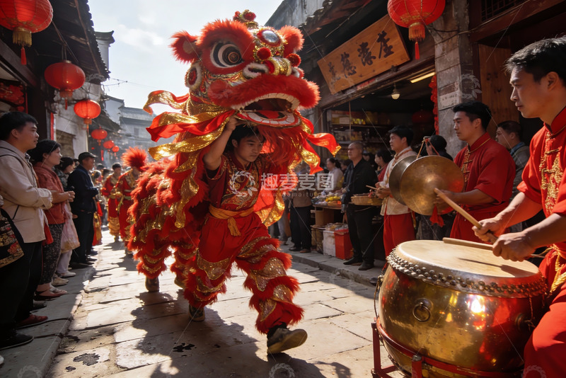 高清大图下载【趣麦麦图】街头舞狮表演热闹非凡