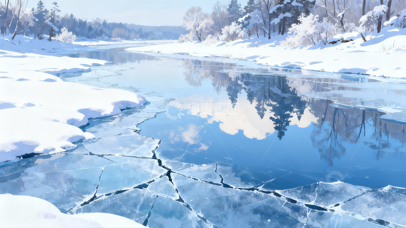 高清大图下载【趣麦麦图】冰封河流雪景静谧如画