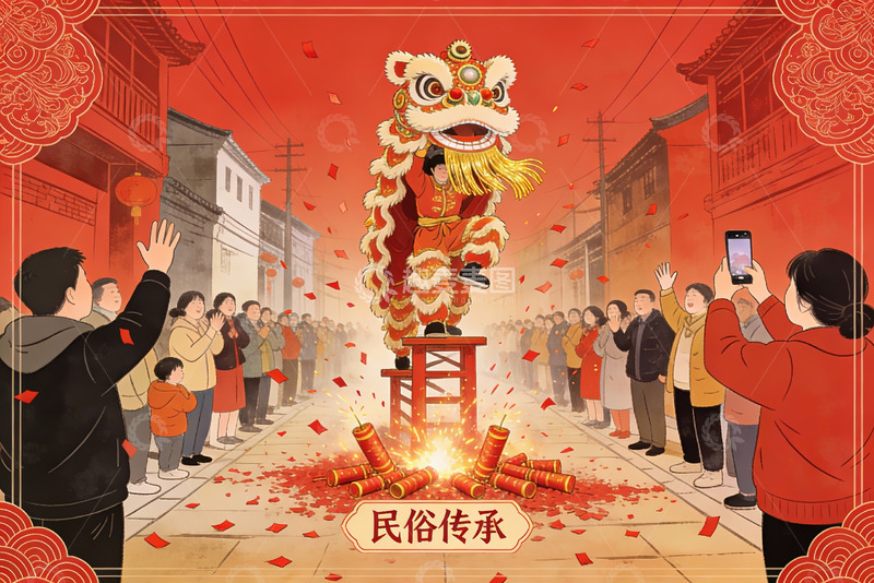 高清大图下载【趣麦麦图】舞狮表演热闹非凡