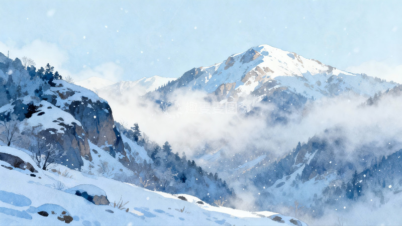 高清大图下载【趣麦麦图】雪山云雾缭绕冬日美景
