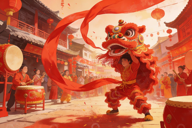 高清大图下载【趣麦麦图】舞狮表演热闹非凡