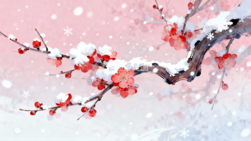 高清大图下载【趣麦麦图】雪中红梅绽放