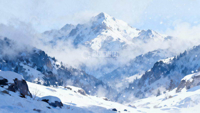 高清大图下载【趣麦麦图】雪山云雾缭绕壮丽景观