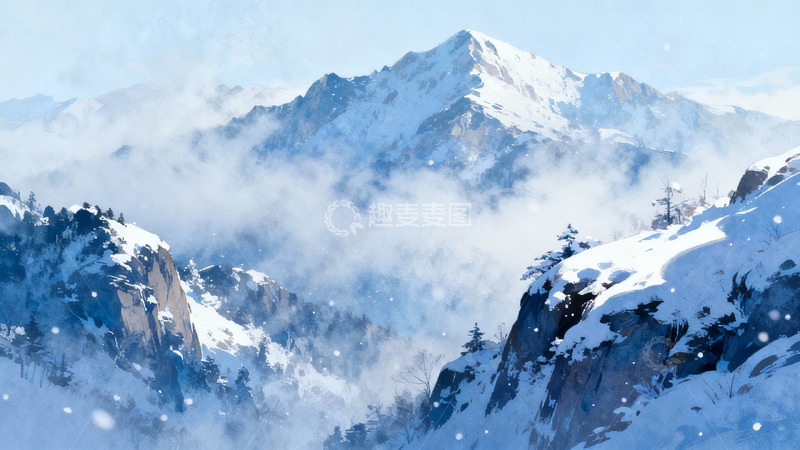 高清大图下载【趣麦麦图】雪山云雾缭绕壮丽景观