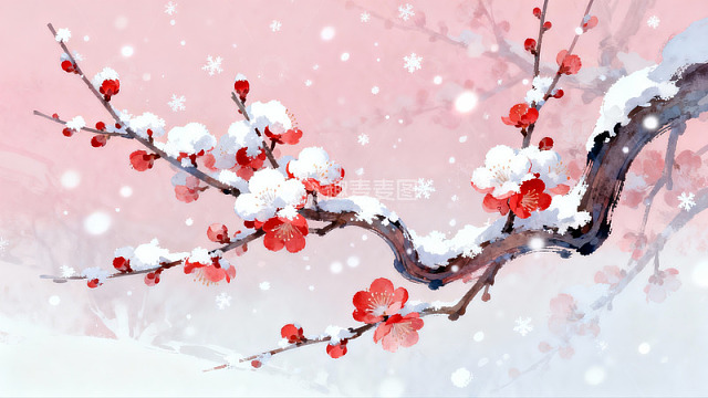雪中红梅绽放