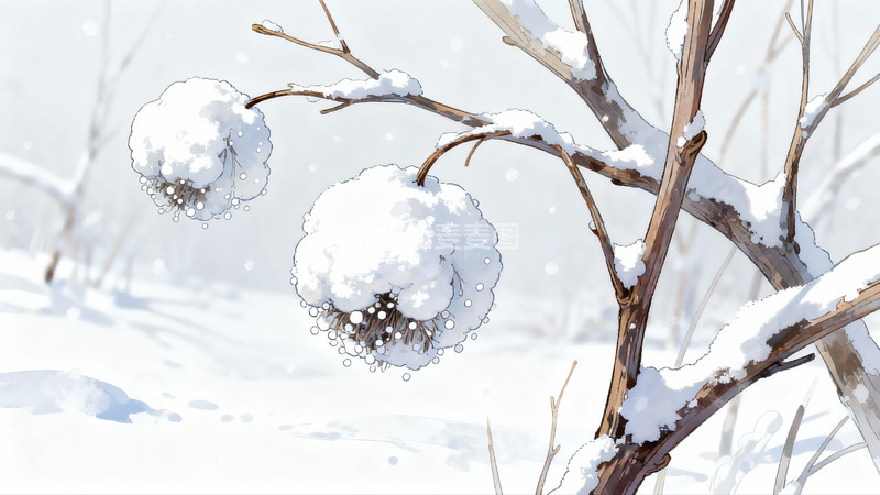 高清大图下载【趣麦麦图】雪覆枝头花团锦簇冬日静谧