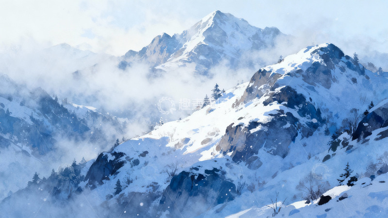 高清大图下载【趣麦麦图】雪山云雾缭绕壮丽景观