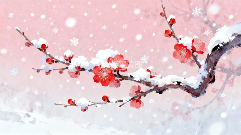 高清大图下载【趣麦麦图】雪中红梅绽放