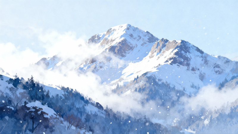 高清大图下载【趣麦麦图】雪山云雾缭绕景色壮丽