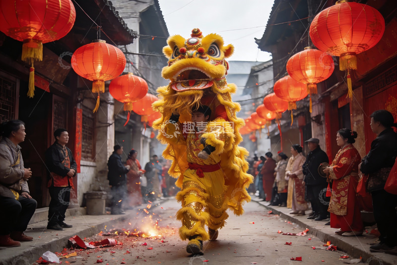 高清大图下载【趣麦麦图】舞狮表演热闹非凡