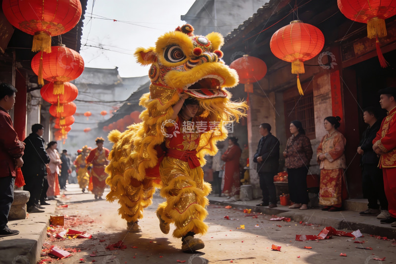 高清大图下载【趣麦麦图】舞狮表演热闹非凡