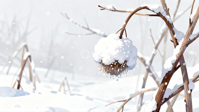 雪覆枯枝静谧冬景