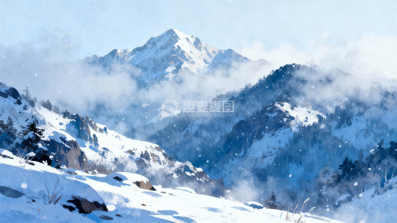 高清大图下载【趣麦麦图】雪山云雾缭绕冬日美景