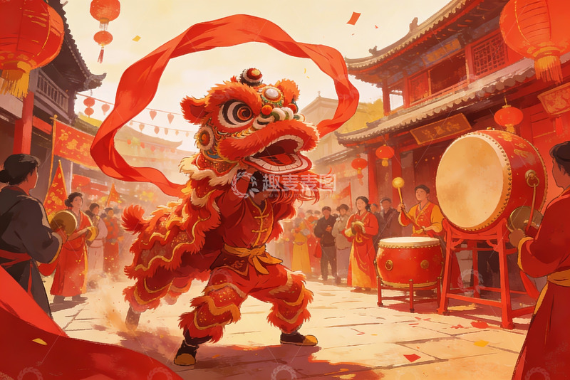 高清大图下载【趣麦麦图】舞狮表演热闹非凡