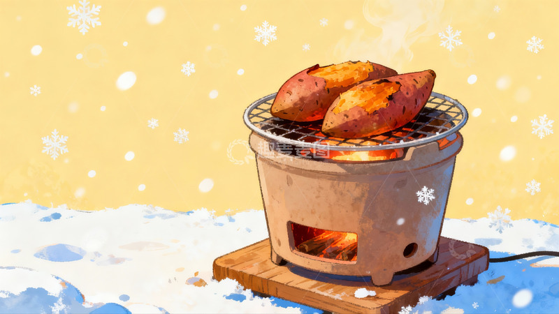 高清大图下载【趣麦麦图】雪地烤红薯温暖冬日