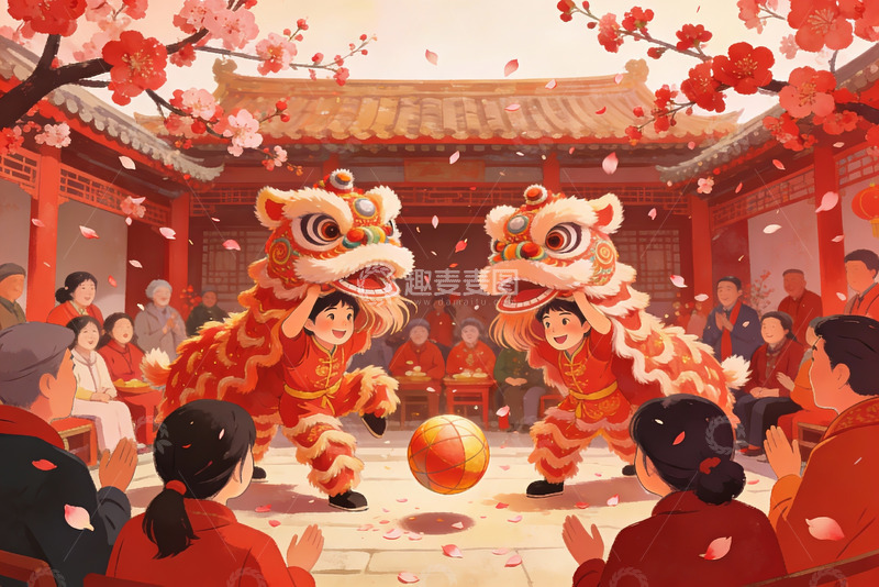 高清大图下载【趣麦麦图】春节舞狮表演热闹非凡