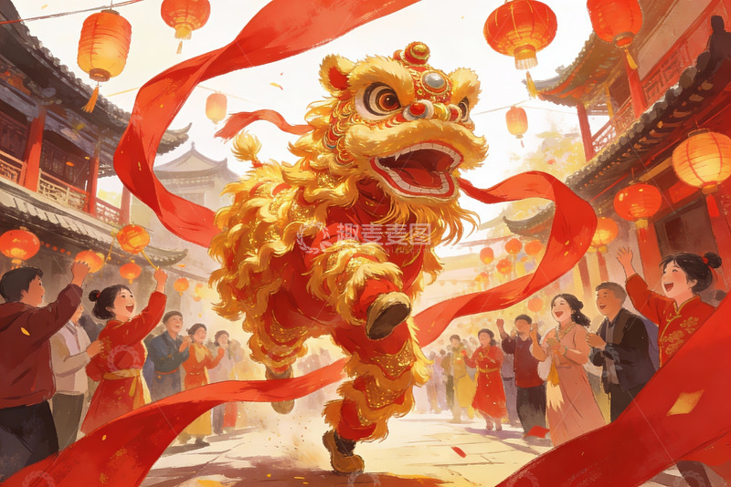 高清大图下载【趣麦麦图】舞狮表演热闹非凡