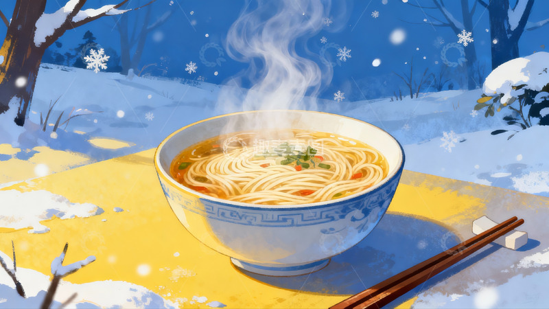 高清大图下载【趣麦麦图】雪景中的热气面条