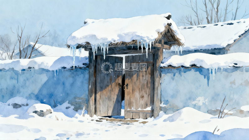 高清大图下载【趣麦麦图】雪覆木屋静谧冬景