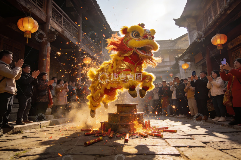 高清大图下载【趣麦麦图】传统舞狮表演热闹非凡