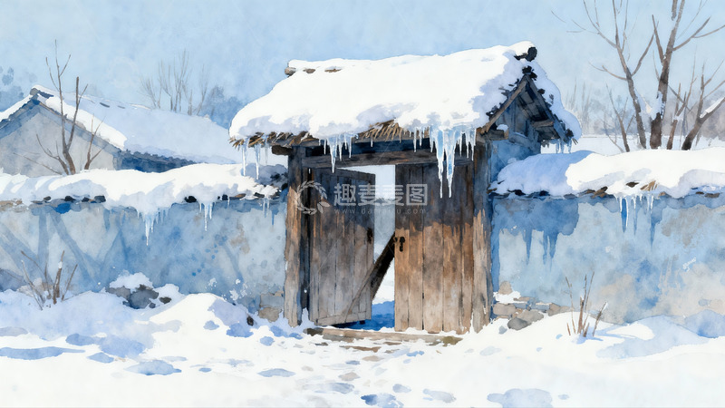 高清大图下载【趣麦麦图】雪覆古屋檐挂冰凌