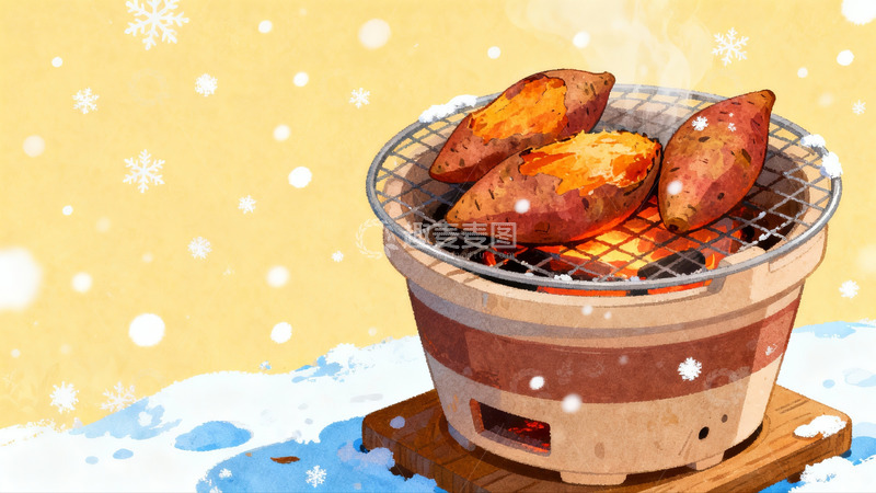 高清大图下载【趣麦麦图】雪地烤红薯