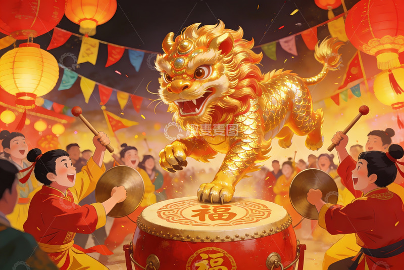 高清大图下载【趣麦麦图】舞狮表演热闹非凡