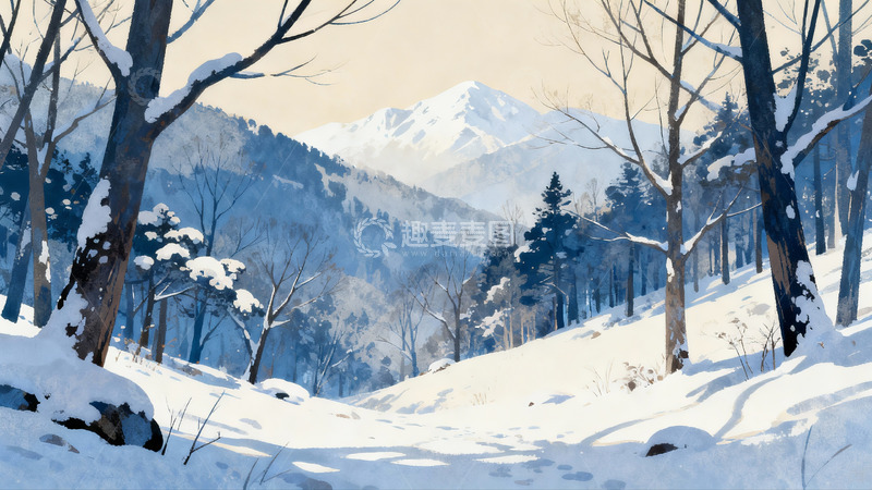 高清大图下载【趣麦麦图】雪覆山林静谧冬景