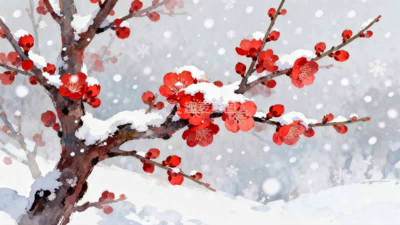 高清大图下载【趣麦麦图】雪中红梅绽放