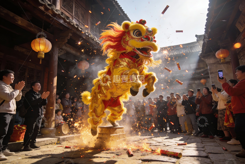 高清大图下载【趣麦麦图】舞狮表演热闹非凡