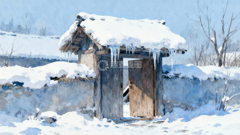 高清大图下载【趣麦麦图】雪覆木屋冬日景象