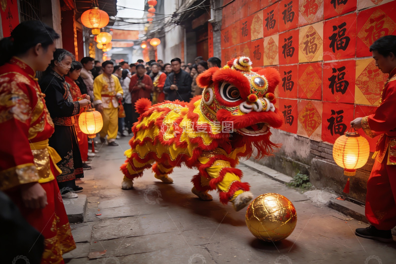 高清大图下载【趣麦麦图】街头舞狮表演热闹非凡