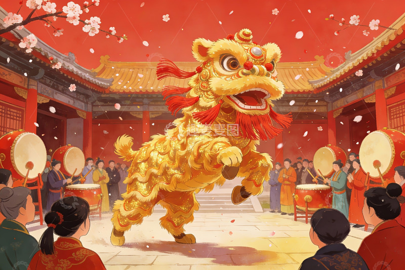 高清大图下载【趣麦麦图】传统舞狮表演热闹非凡