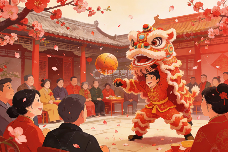 高清大图下载【趣麦麦图】春节舞狮表演热闹非凡
