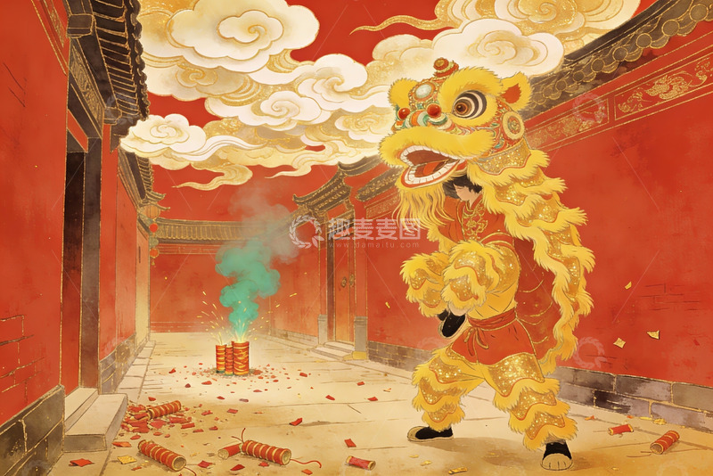 高清大图下载【趣麦麦图】舞狮表演热闹非凡