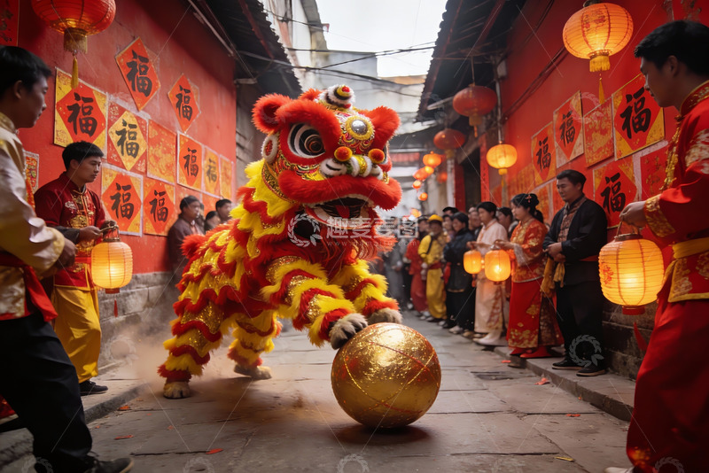 高清大图下载【趣麦麦图】舞狮表演热闹非凡