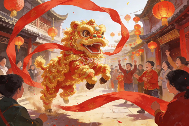 高清大图下载【趣麦麦图】舞狮表演热闹非凡