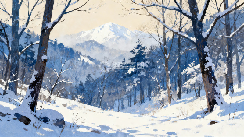 高清大图下载【趣麦麦图】雪覆山林冬日静景