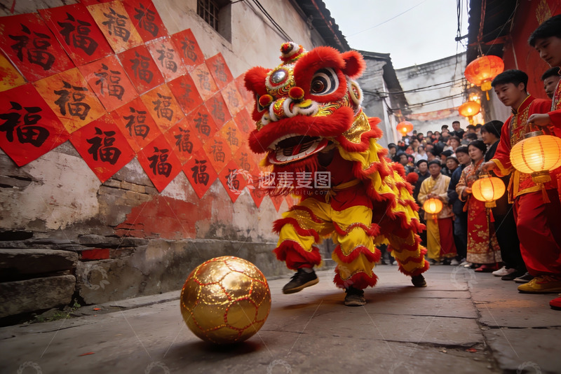 高清大图下载【趣麦麦图】街头舞狮表演热闹非凡