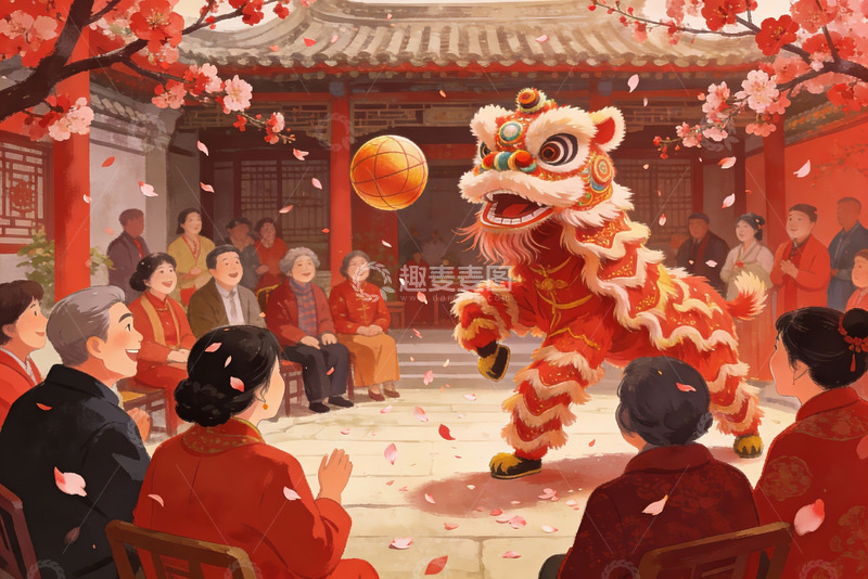 高清大图下载【趣麦麦图】传统舞狮表演热闹非凡