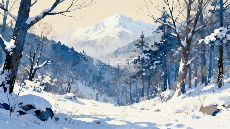 高清大图下载【趣麦麦图】雪覆山林冬日静谧景象