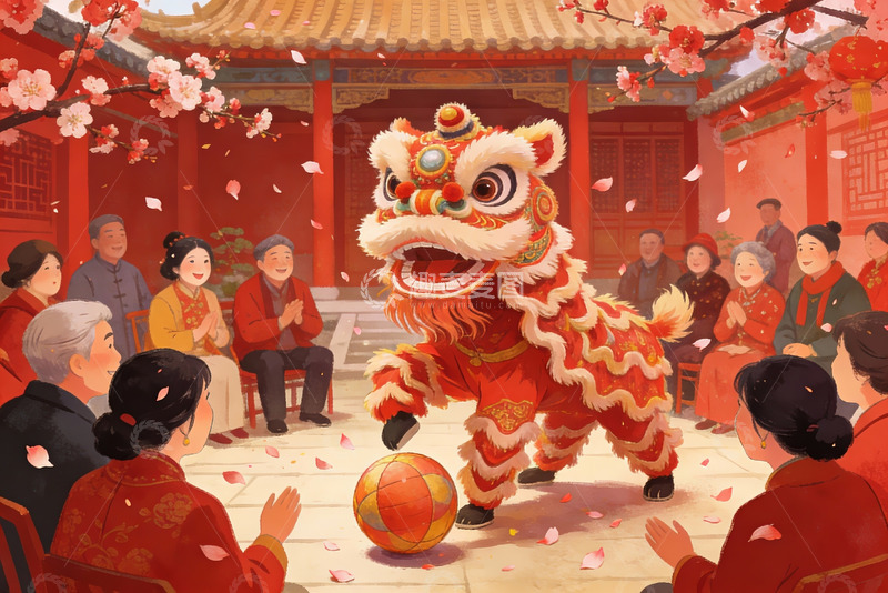 高清大图下载【趣麦麦图】春节舞狮表演热闹非凡