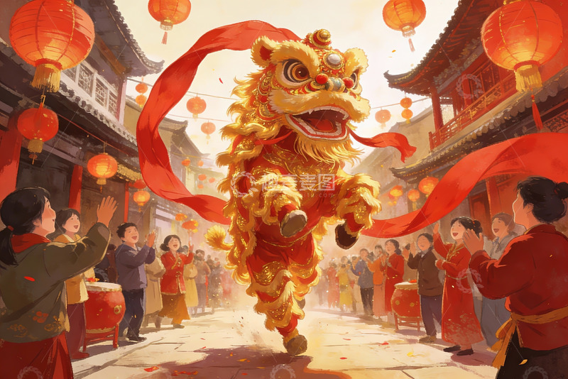 高清大图下载【趣麦麦图】舞狮表演热闹非凡