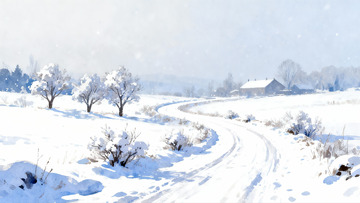 雪景小路蜿蜒乡村