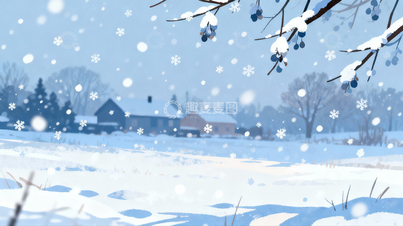 高清大图下载【趣麦麦图】雪景冬日乡村静谧画面