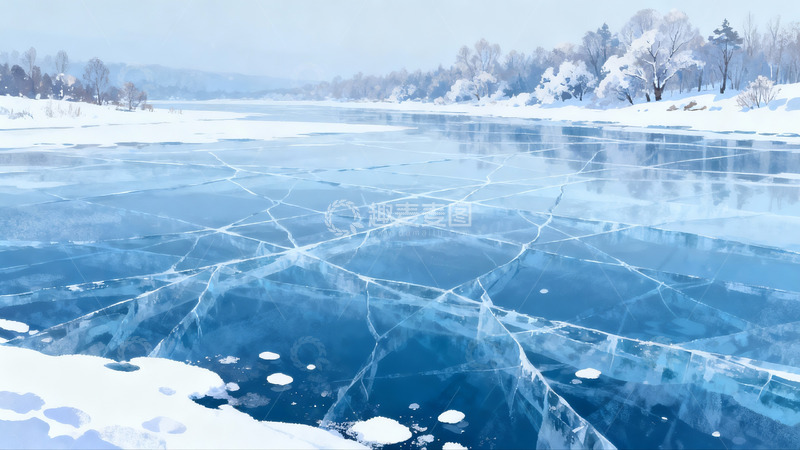 高清大图下载【趣麦麦图】冰裂湖面雪景
