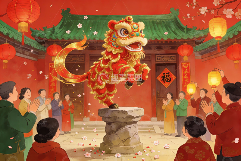 高清大图下载【趣麦麦图】春节舞狮庆典热闹非凡