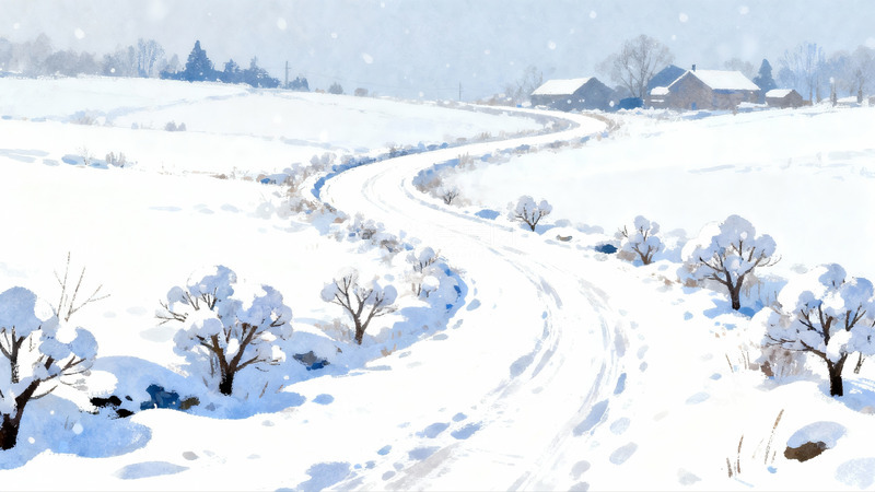 高清大图下载【趣麦麦图】雪景乡村小路蜿蜒