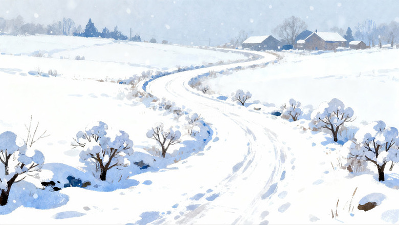 雪景乡村小路蜿蜒